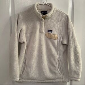 Patagonia Re-Tool Snap-T Fleece Pullover Girls Large 14 Raw Linen Ivory